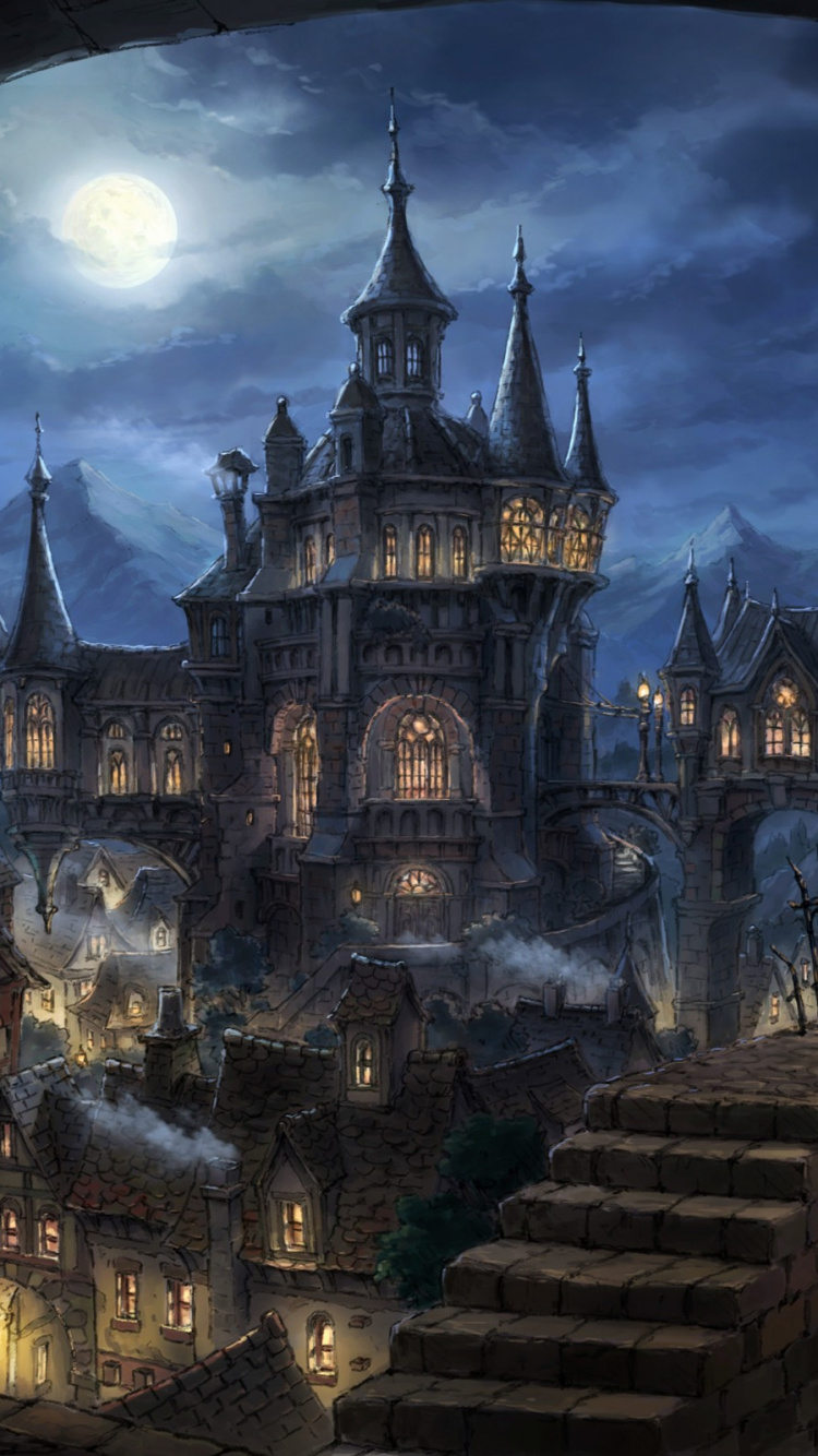 Blue and White Castle Painting. Wallpaper in 750x1334 Resolution