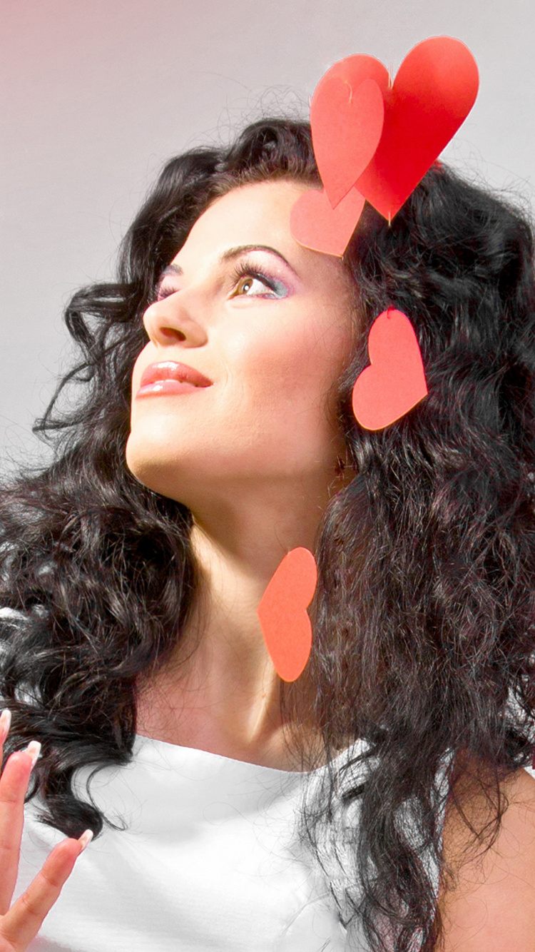 Valentines Tag, Lippe, Lange Haare, Braune Haare, Illustration. Wallpaper in 750x1334 Resolution