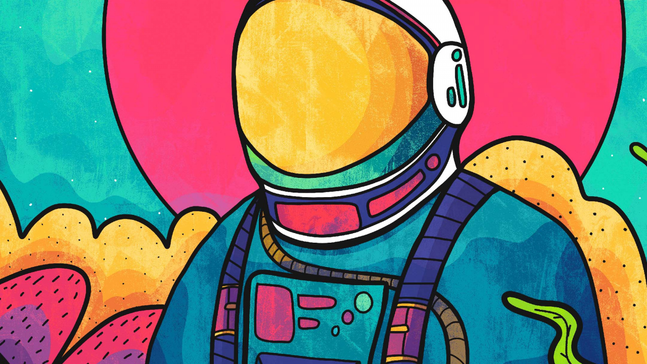 Astronauta, Cartel, Caricatura, Arte, Diseño. Wallpaper in 1280x720 Resolution