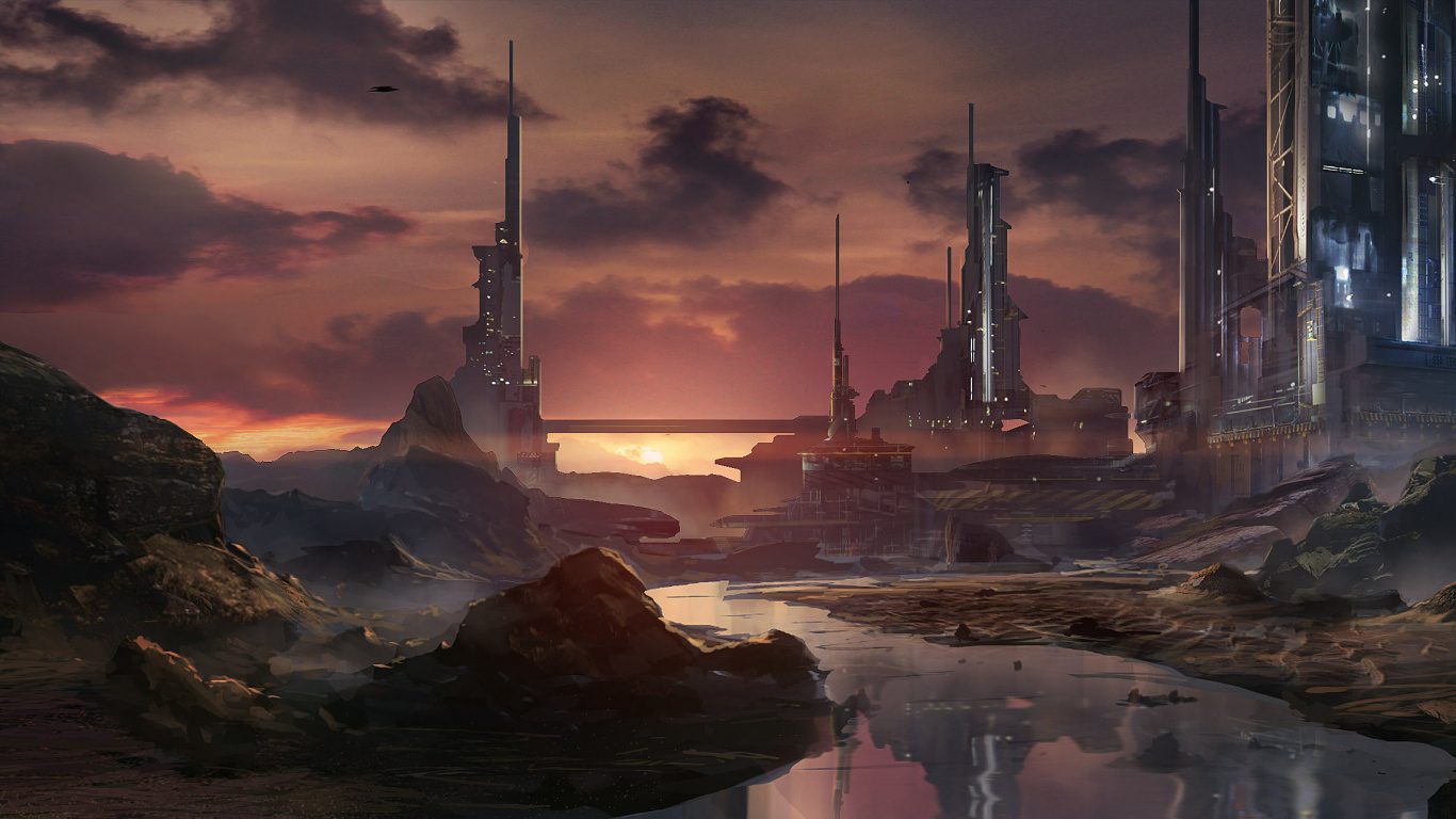 Tour Blanche et Noire Près du Plan D'eau Pendant la Nuit. Wallpaper in 1366x768 Resolution