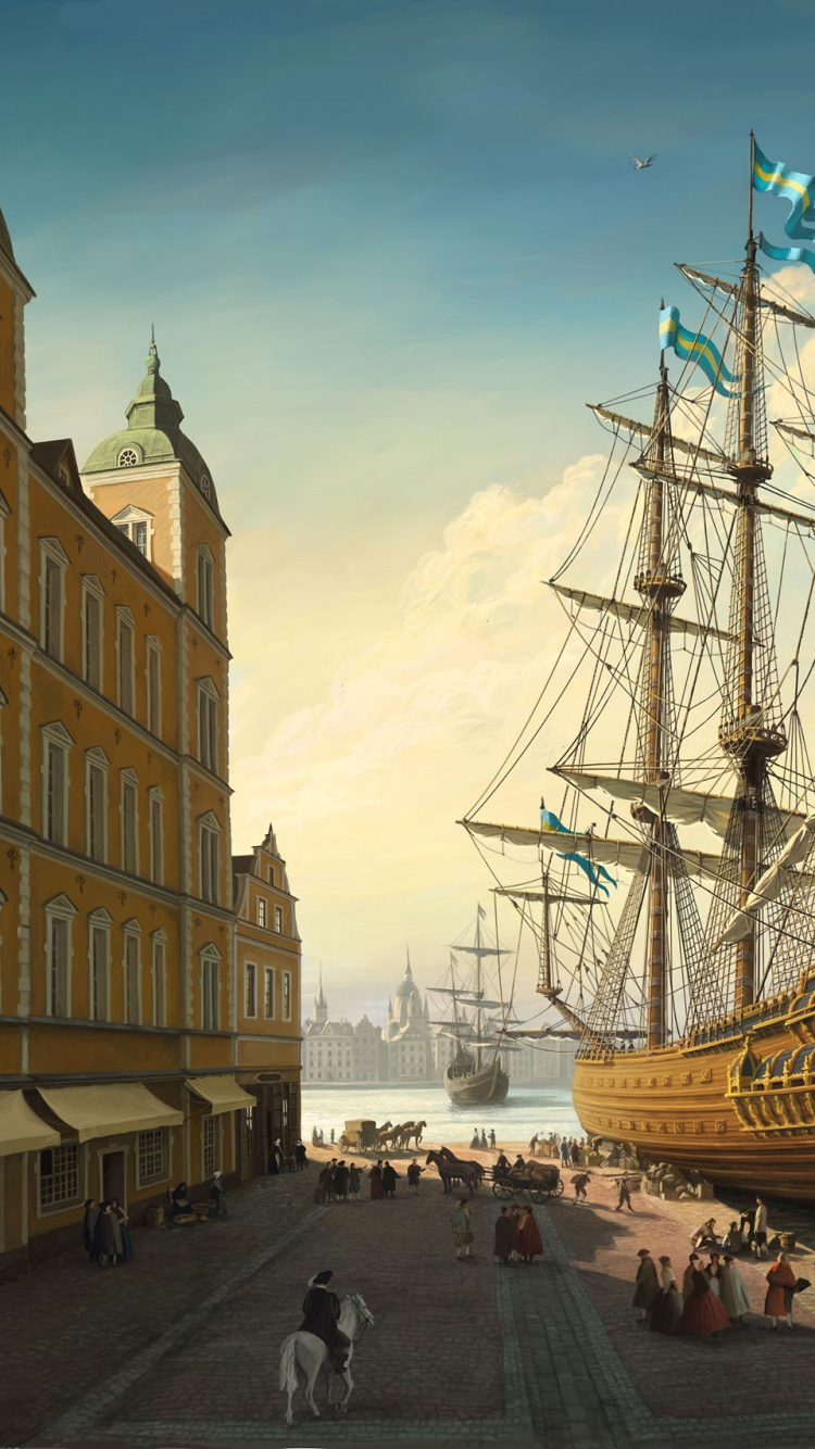 Braunes Und Weißes Galeonenschiff Auf Seedock Unter Blauem Himmel Tagsüber. Wallpaper in 750x1334 Resolution