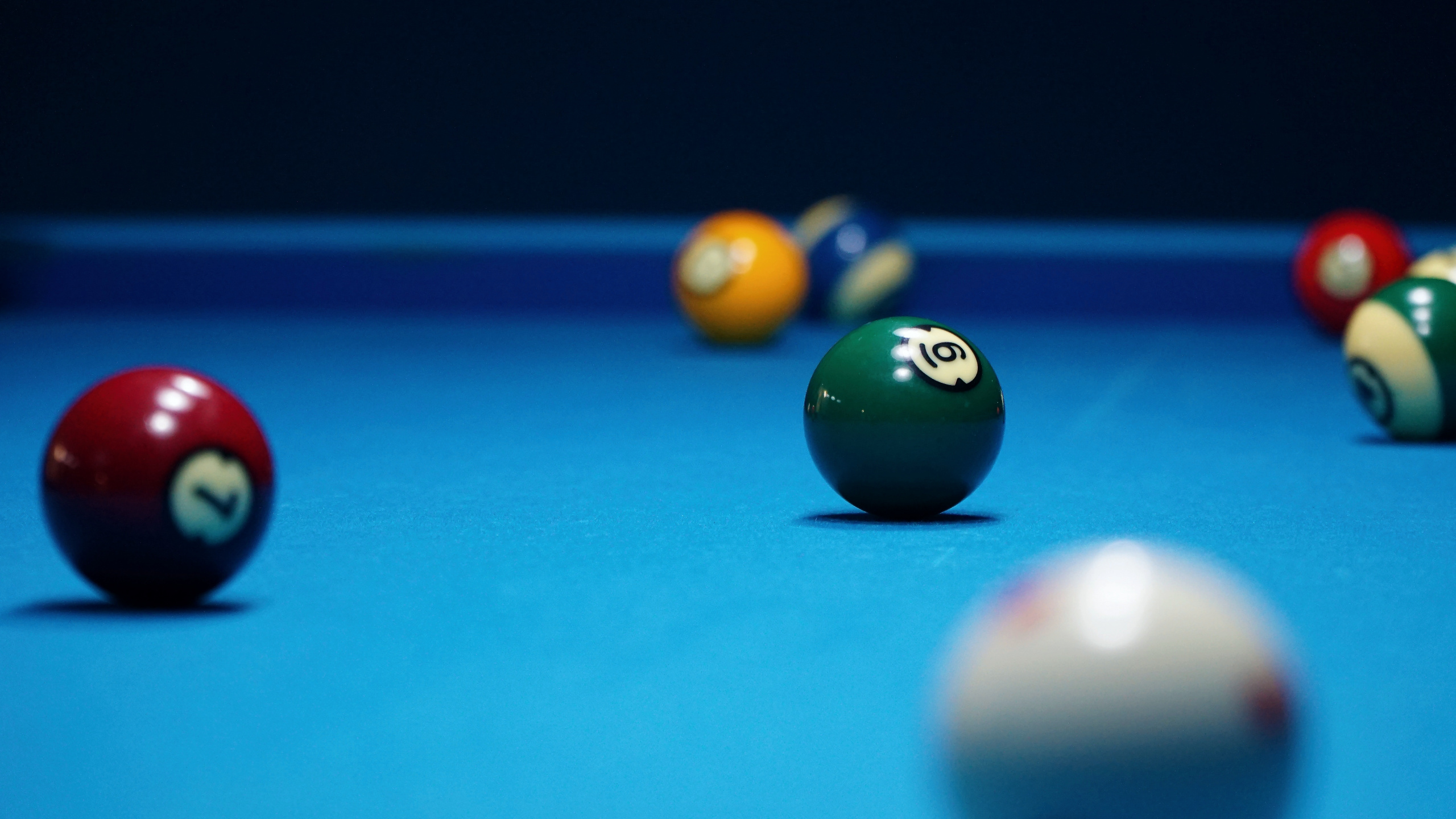 Billiard Balls on Billiard Table. Wallpaper in 2560x1440 Resolution