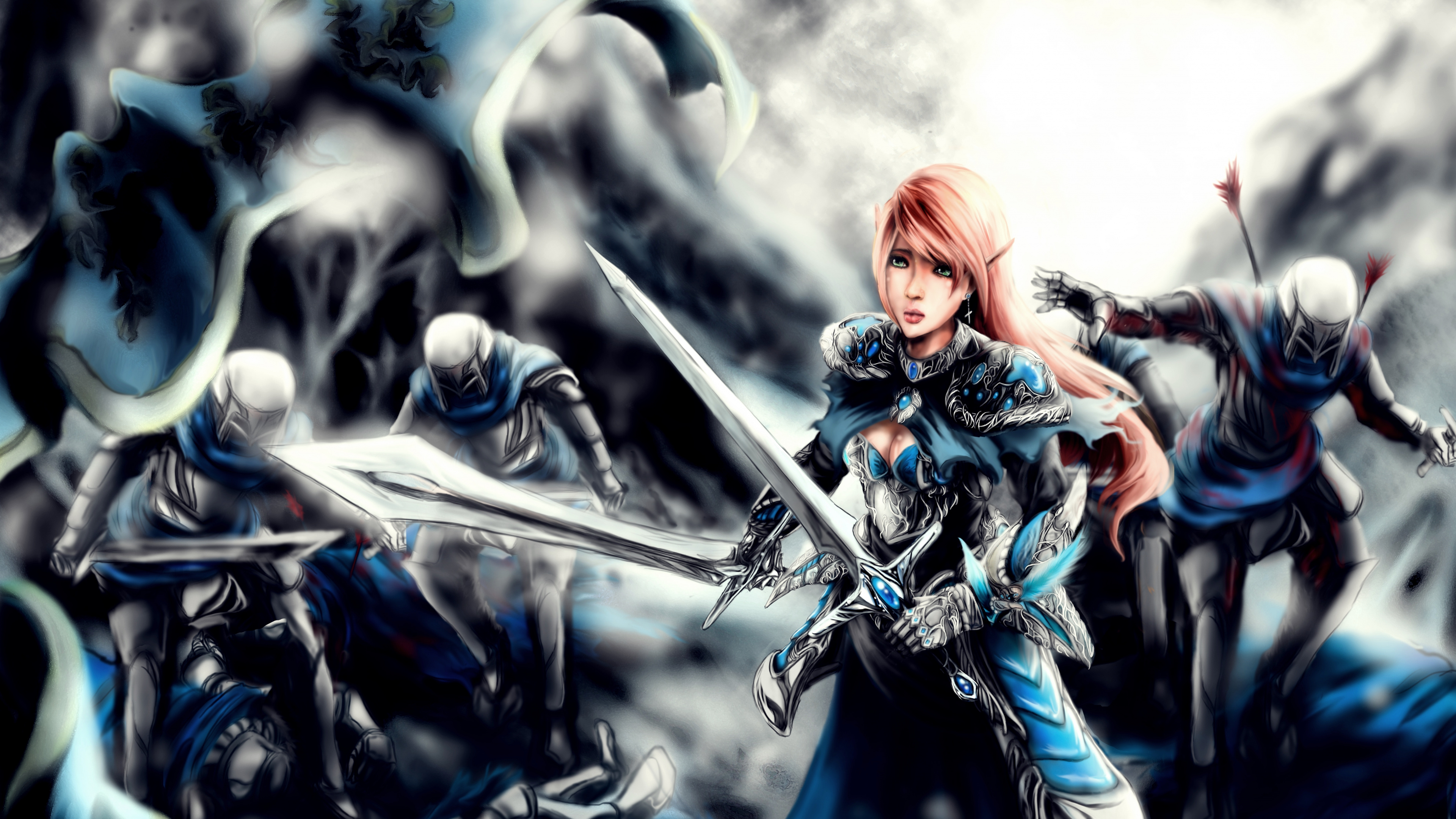 Mujer en Vestido Azul y Rojo Con Personaje de Anime Espada. Wallpaper in 3840x2160 Resolution