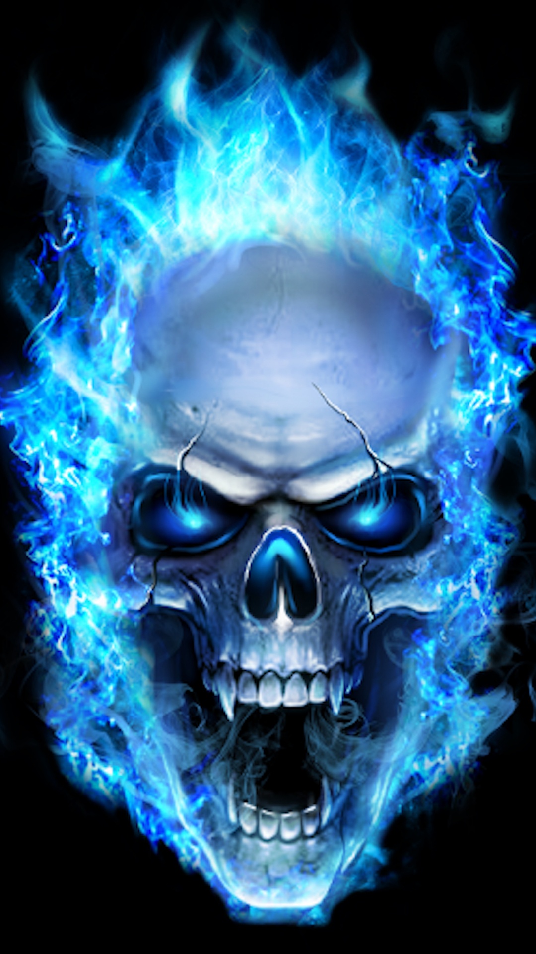 Flaming Skull, Flame, Head, Bone, Jaw. Wallpaper in 1080x1920 Resolution