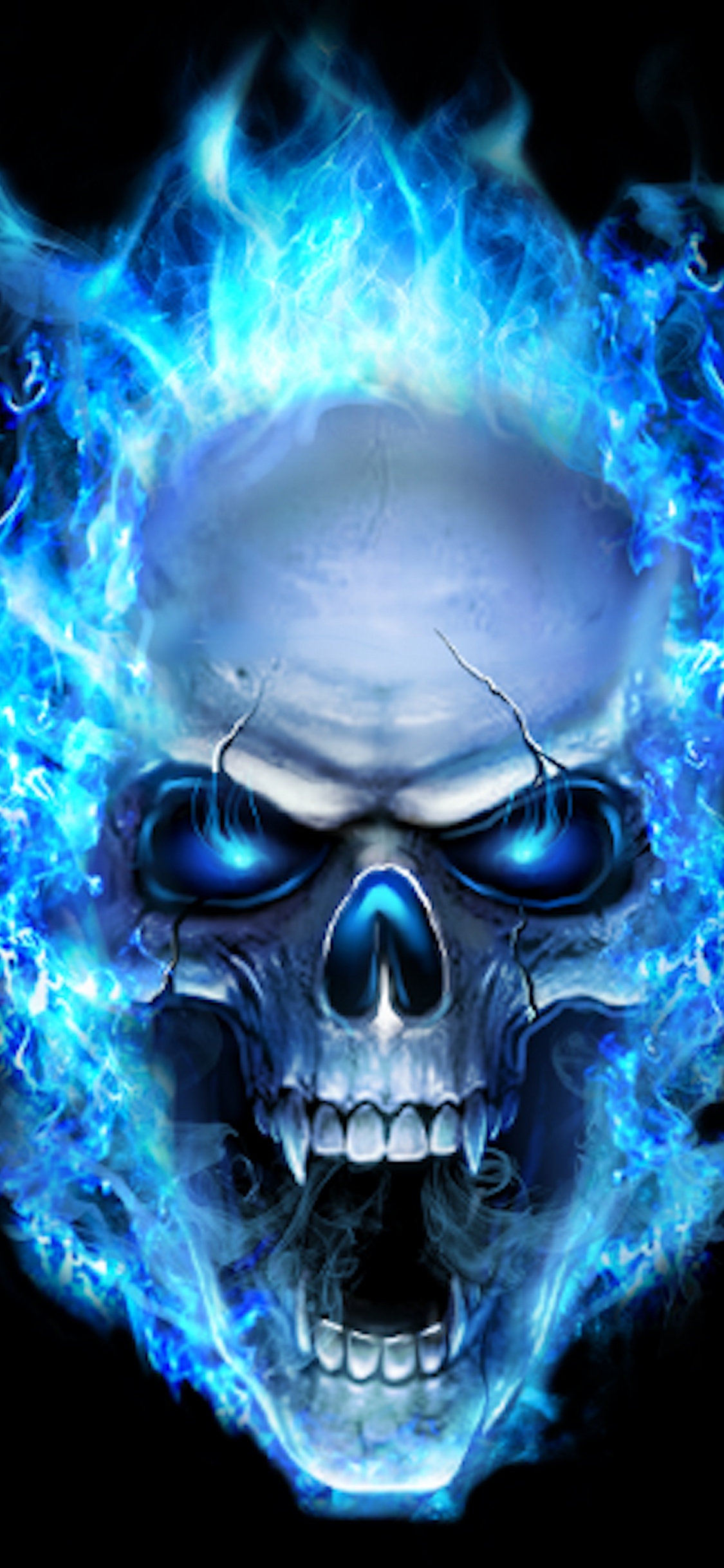 Flaming Skull, Flame, Head, Bone, Jaw. Wallpaper in 1125x2436 Resolution