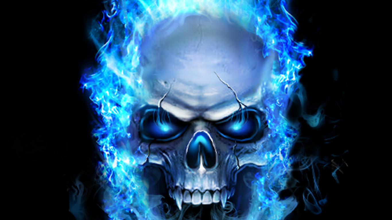 Flaming Skull, Flame, Head, Bone, Jaw. Wallpaper in 1366x768 Resolution