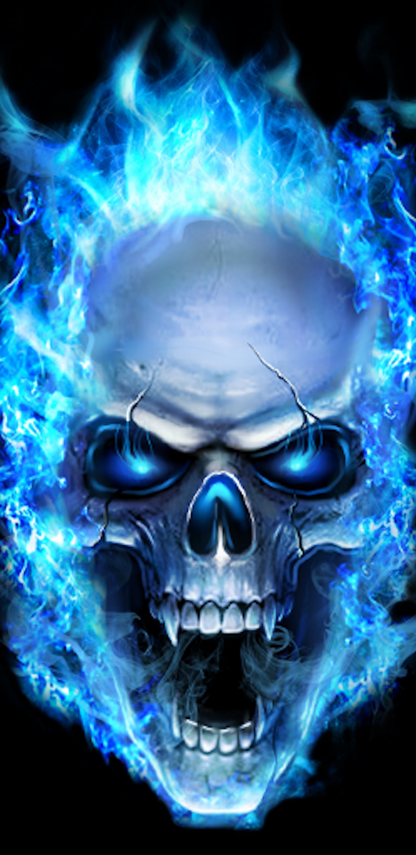 Flaming Skull, Flame, Head, Bone, Jaw. Wallpaper in 1440x2960 Resolution