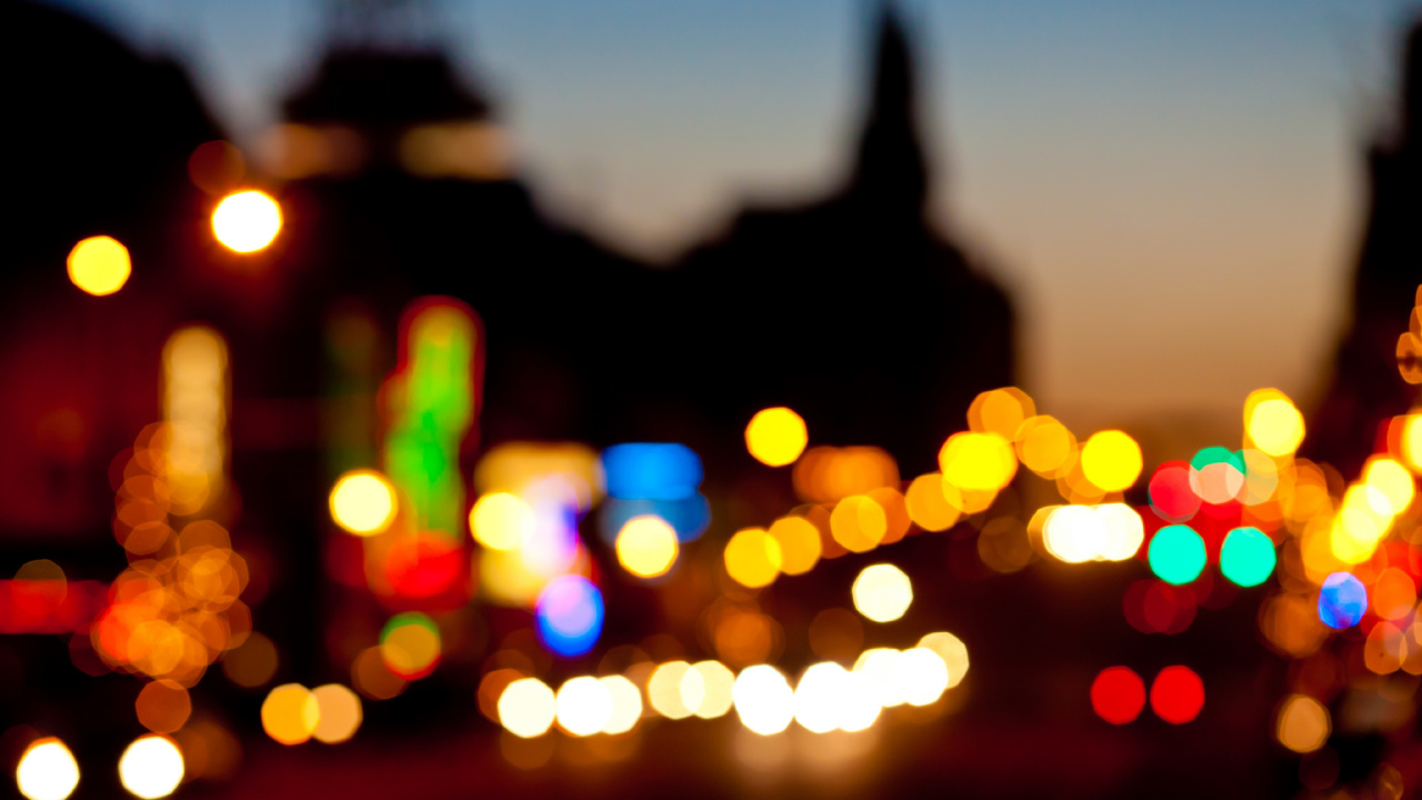 Photographie Bokeh Des Lumières de la Ville Pendant la Nuit. Wallpaper in 1280x720 Resolution