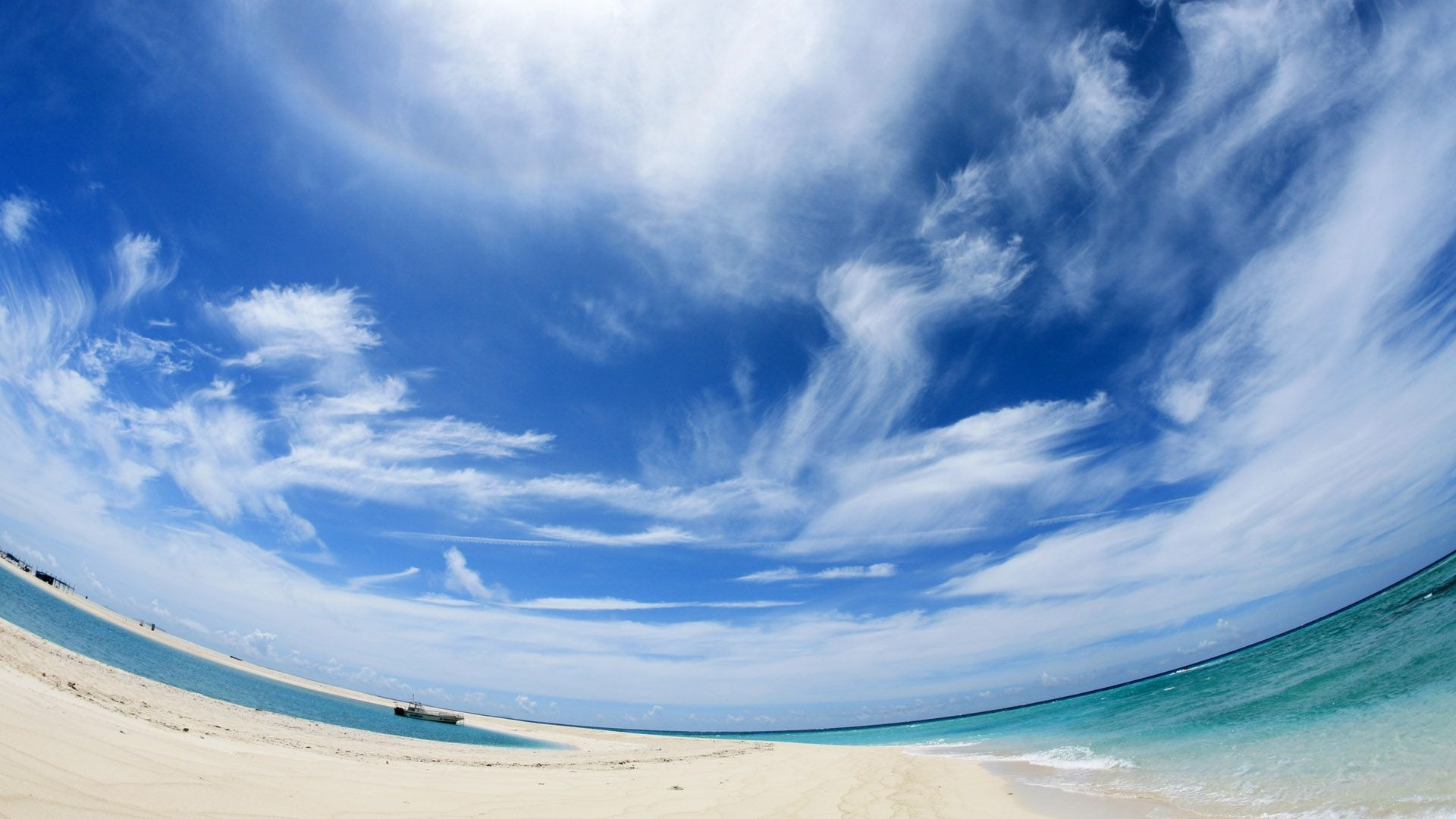 White Sand Beach Under Blue Sky and White Clouds During Daytime. Wallpaper in 1920x1080 Resolution