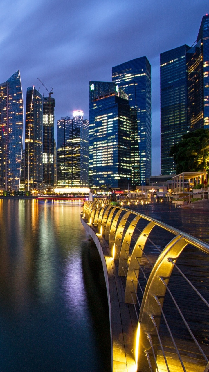 City Skyline Across Body of Water During Night Time. Wallpaper in 720x1280 Resolution