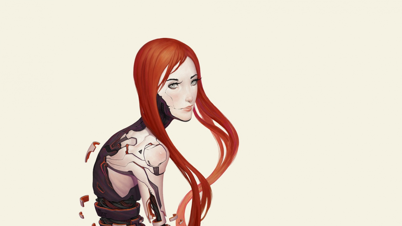 Femme Aux Cheveux Rouges en Noir et Blanc Robe à Pois Personnage Anime. Wallpaper in 1366x768 Resolution
