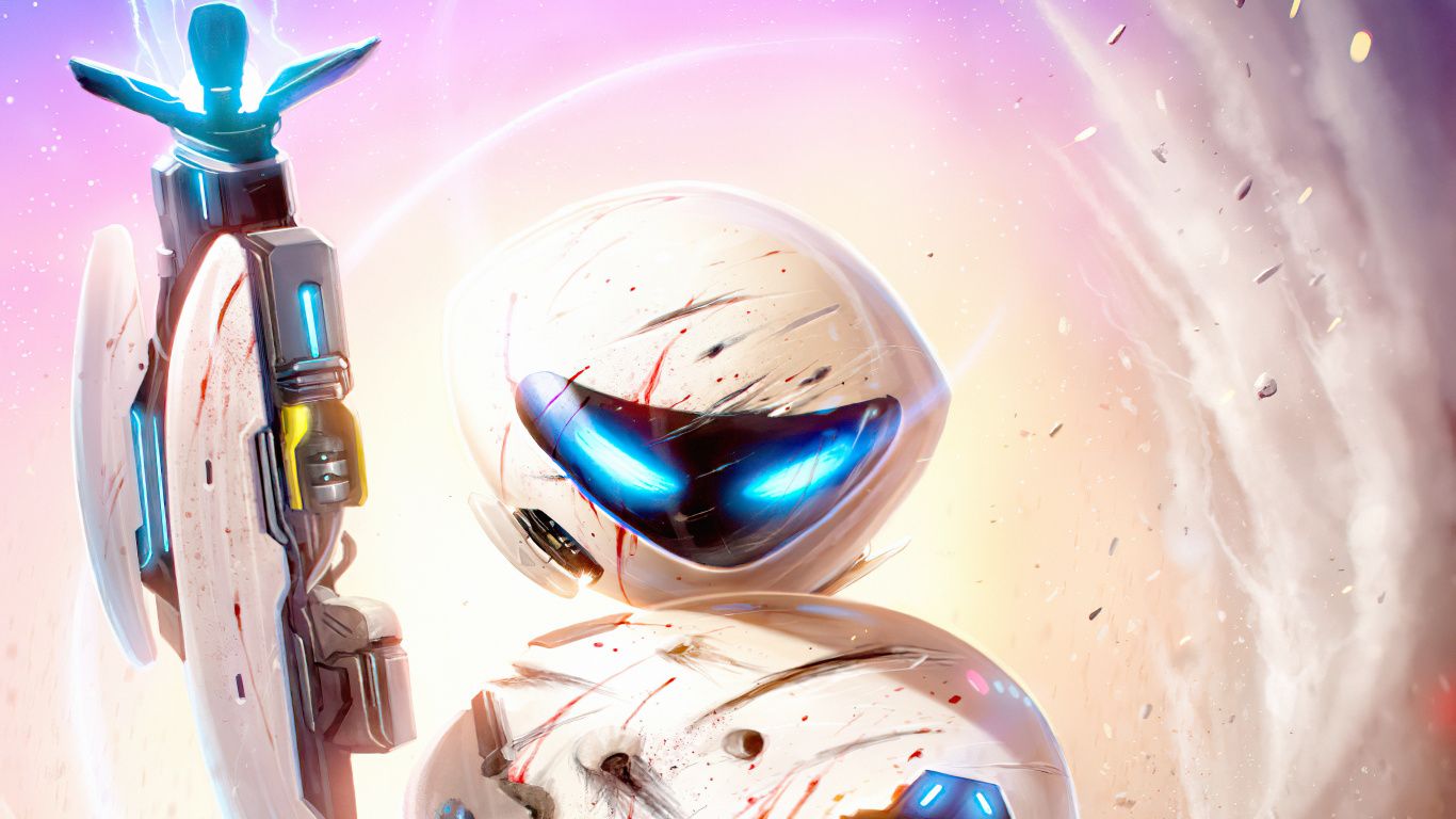 Jouet Robot Blanc et Bleu. Wallpaper in 1366x768 Resolution