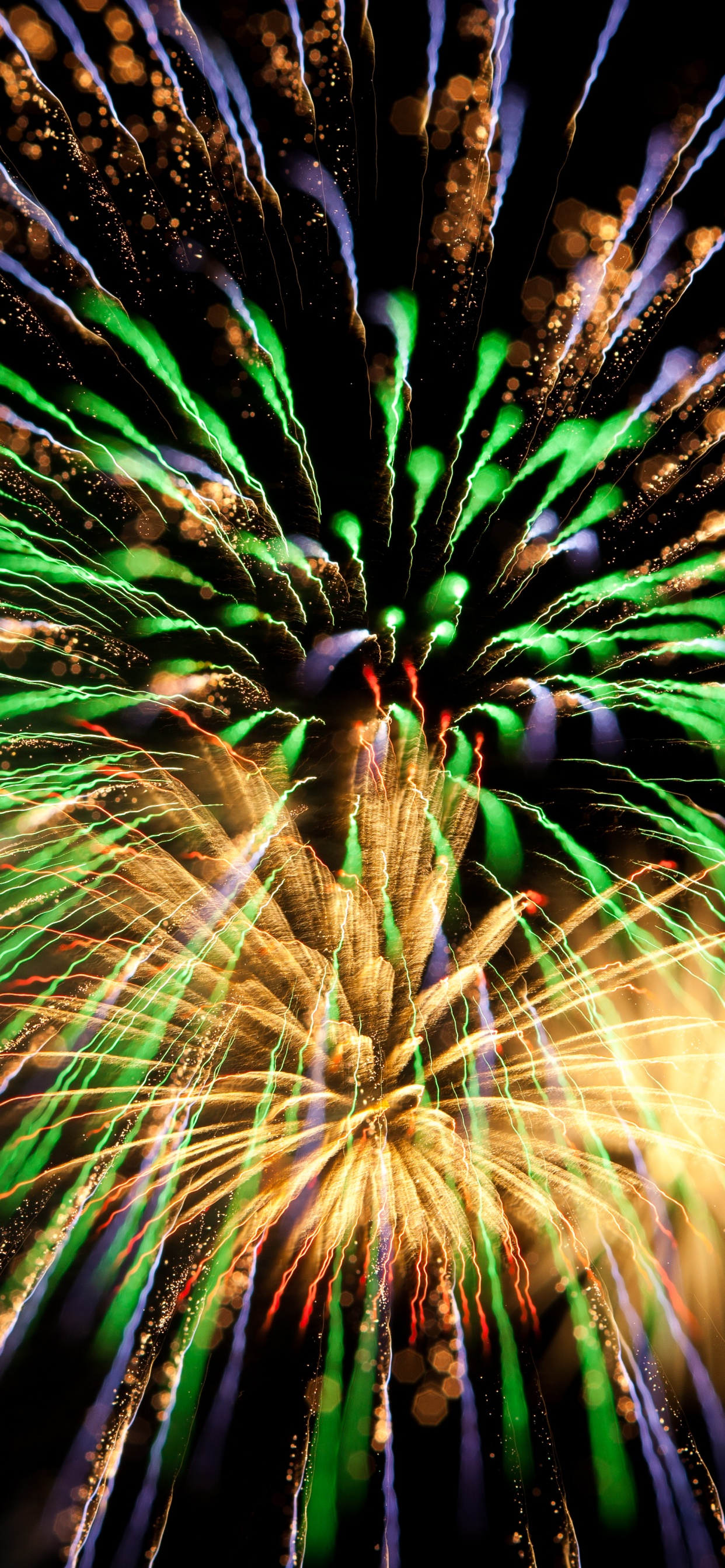 Fireworks, Salute, Green, New Years Day, Night. Wallpaper in 1242x2688 Resolution