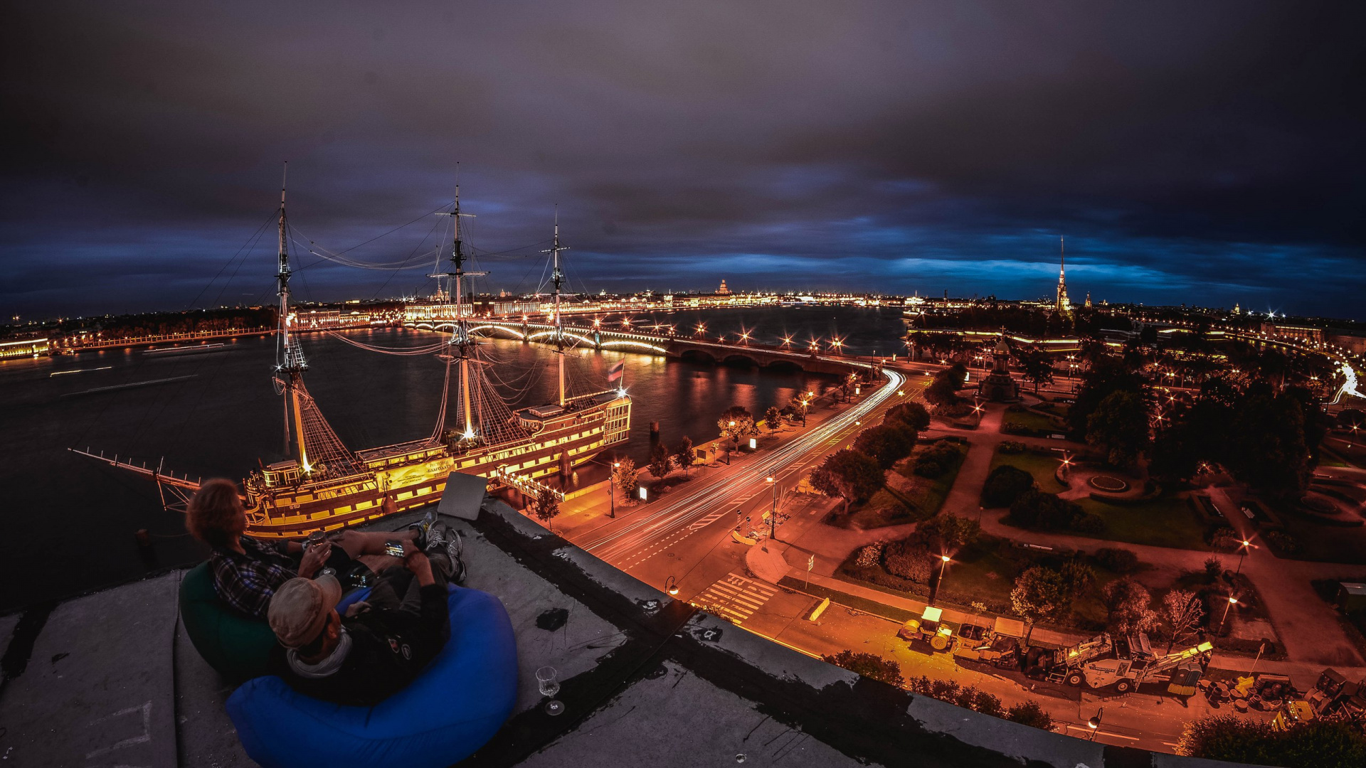 Man in Blue Shirt Sitting on Blue Chair. Wallpaper in 1920x1080 Resolution