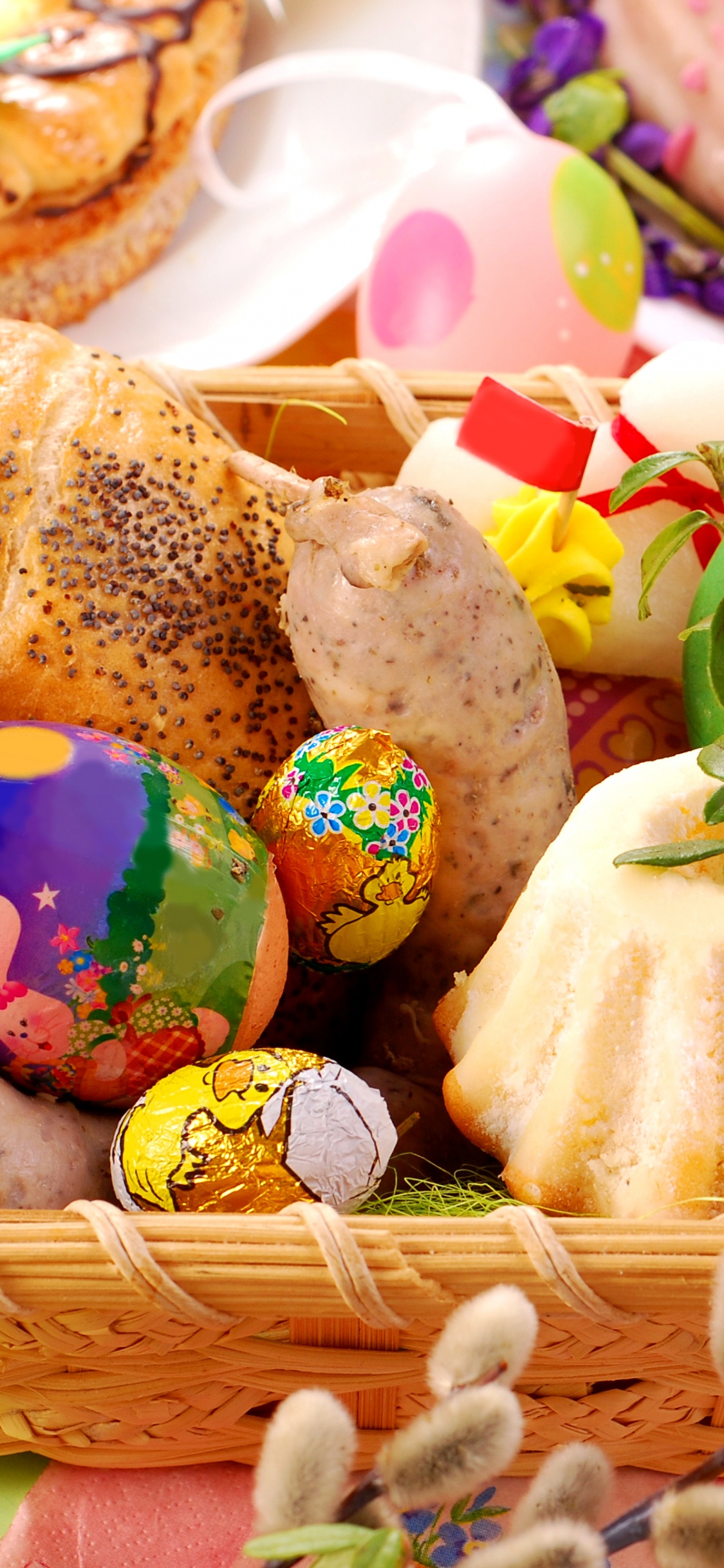 Food, Easter, Gift Basket, Vegetable, Finger Food. Wallpaper in 1125x2436 Resolution