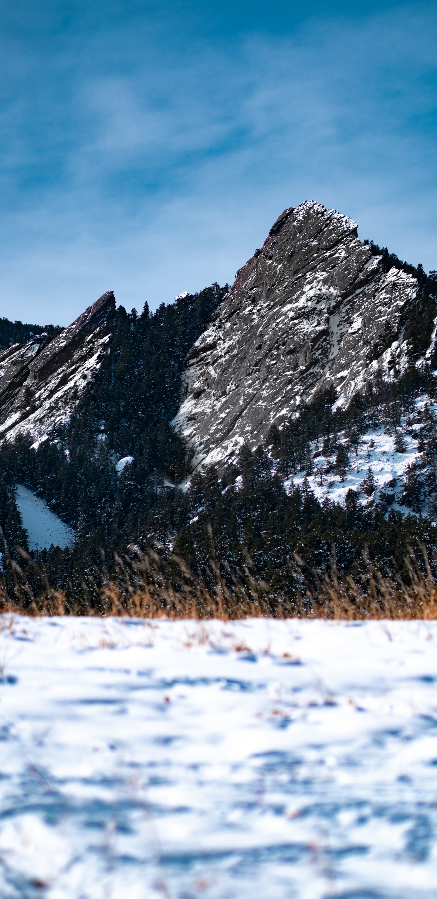 Flatirons, Mountain, Mountainous Landforms, Snow, Nature. Wallpaper in 1440x2960 Resolution