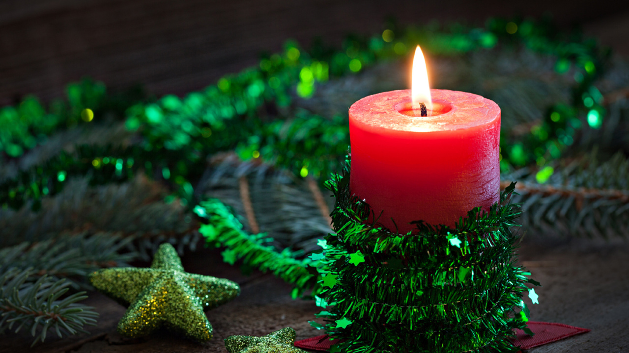 Candle, Green, Lighting, Christmas, Tree. Wallpaper in 1280x720 Resolution