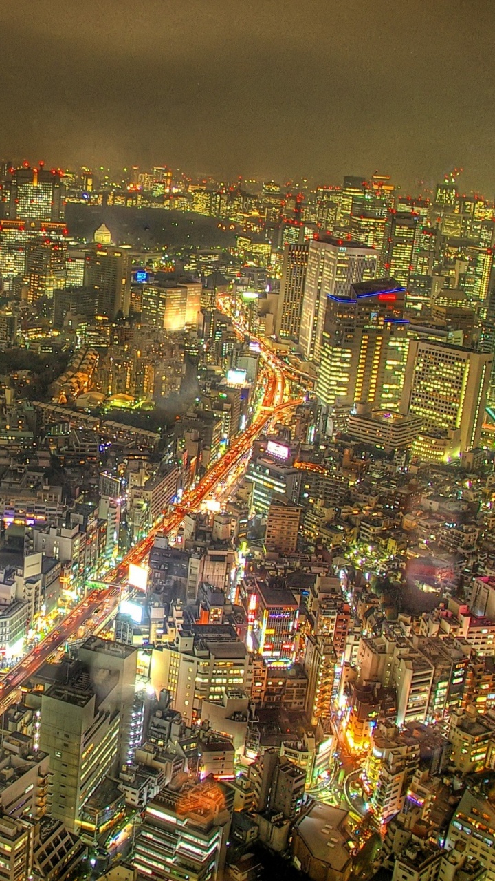 Luftaufnahme Der Stadt Bei Nacht Night. Wallpaper in 720x1280 Resolution