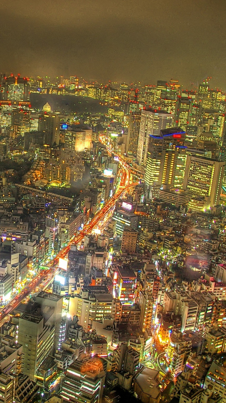 Luftaufnahme Der Stadt Bei Nacht Night. Wallpaper in 750x1334 Resolution