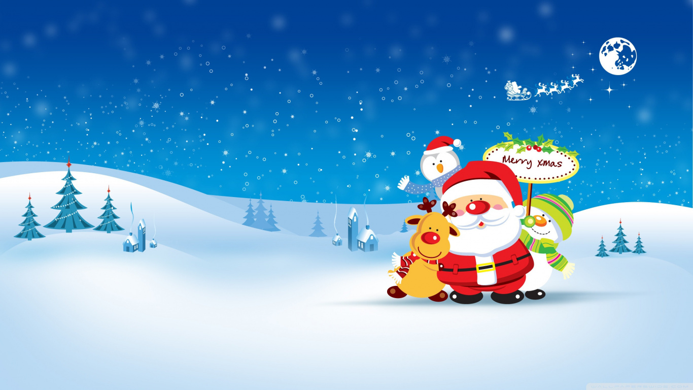El Día De Navidad, Santa Claus, Caricatura, Navidad, Invierno. Wallpaper in 1366x768 Resolution