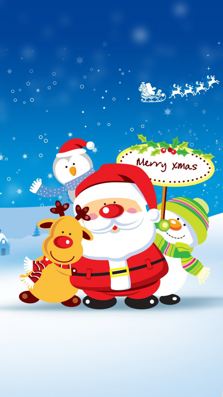 El Día De Navidad, Santa Claus, Caricatura, Navidad, Invierno. Wallpaper in 750x1334 Resolution