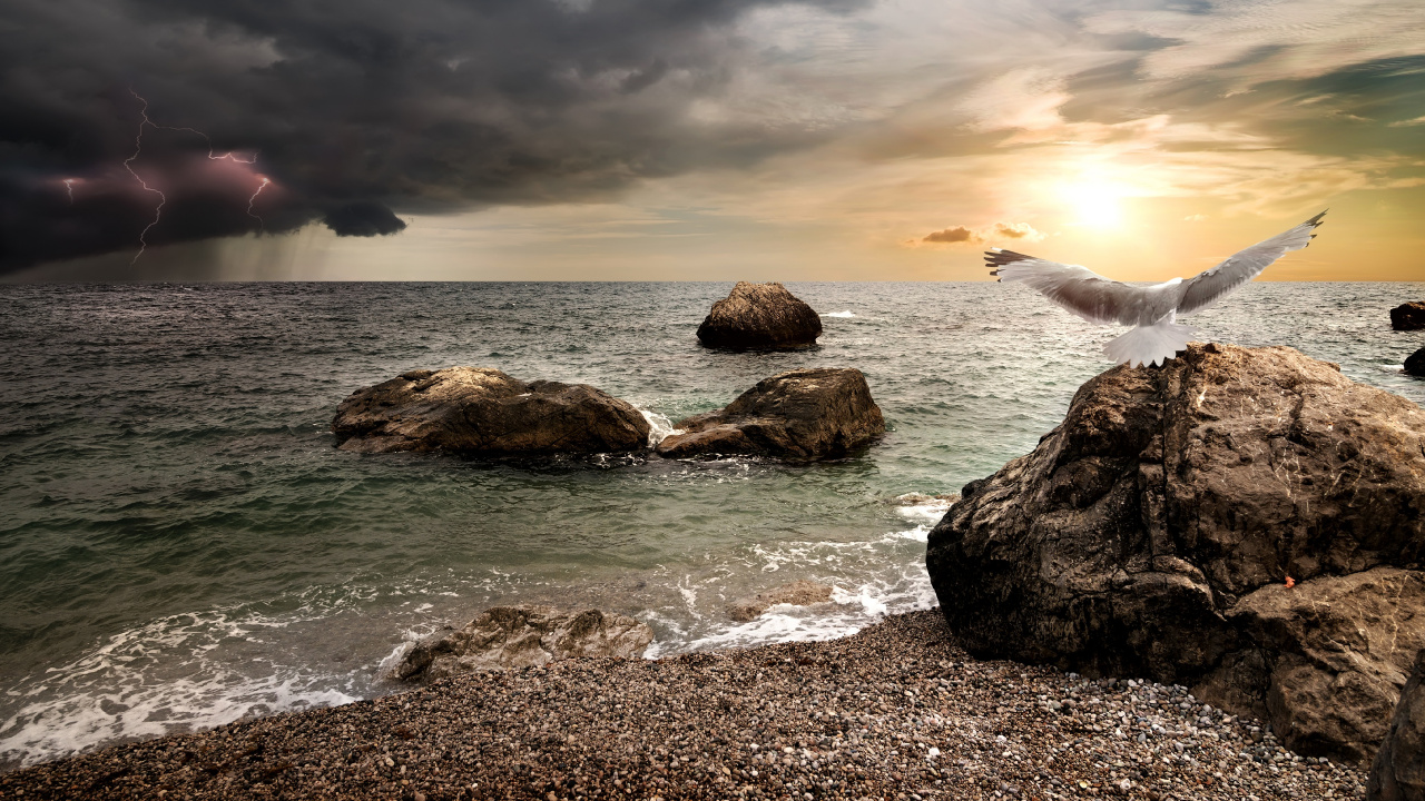 Illustration, Foudre, Eau, Atmosphère, Highland. Wallpaper in 1280x720 Resolution