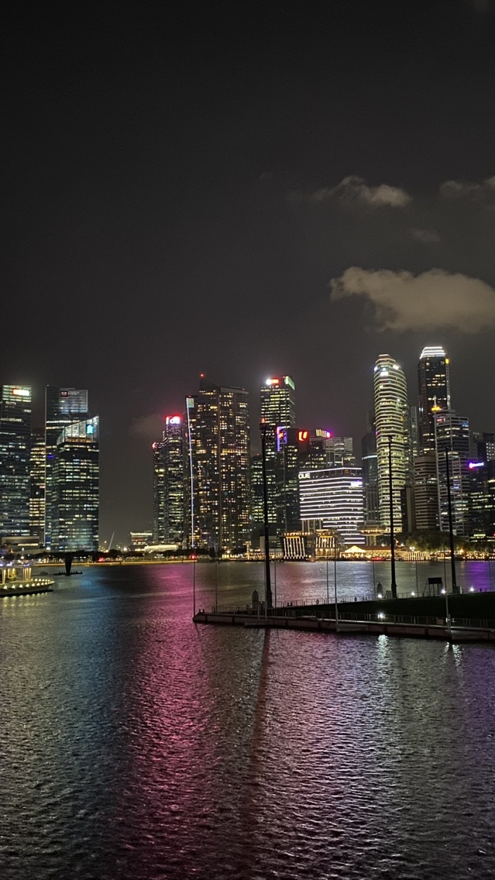 Singapour, Paysage Urbain, Nuit, Tour de Bloc, Métropole. Wallpaper in 720x1280 Resolution