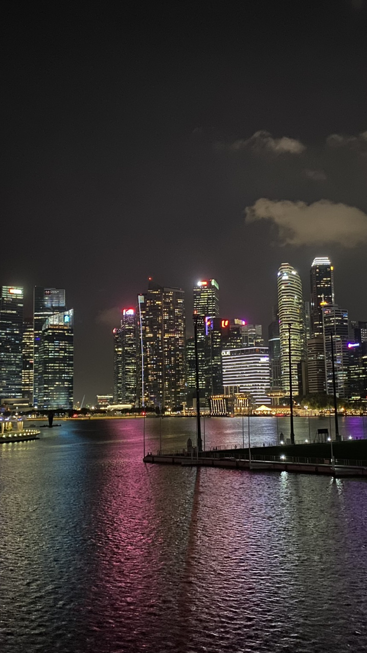 Singapour, Paysage Urbain, Nuit, Tour de Bloc, Métropole. Wallpaper in 750x1334 Resolution