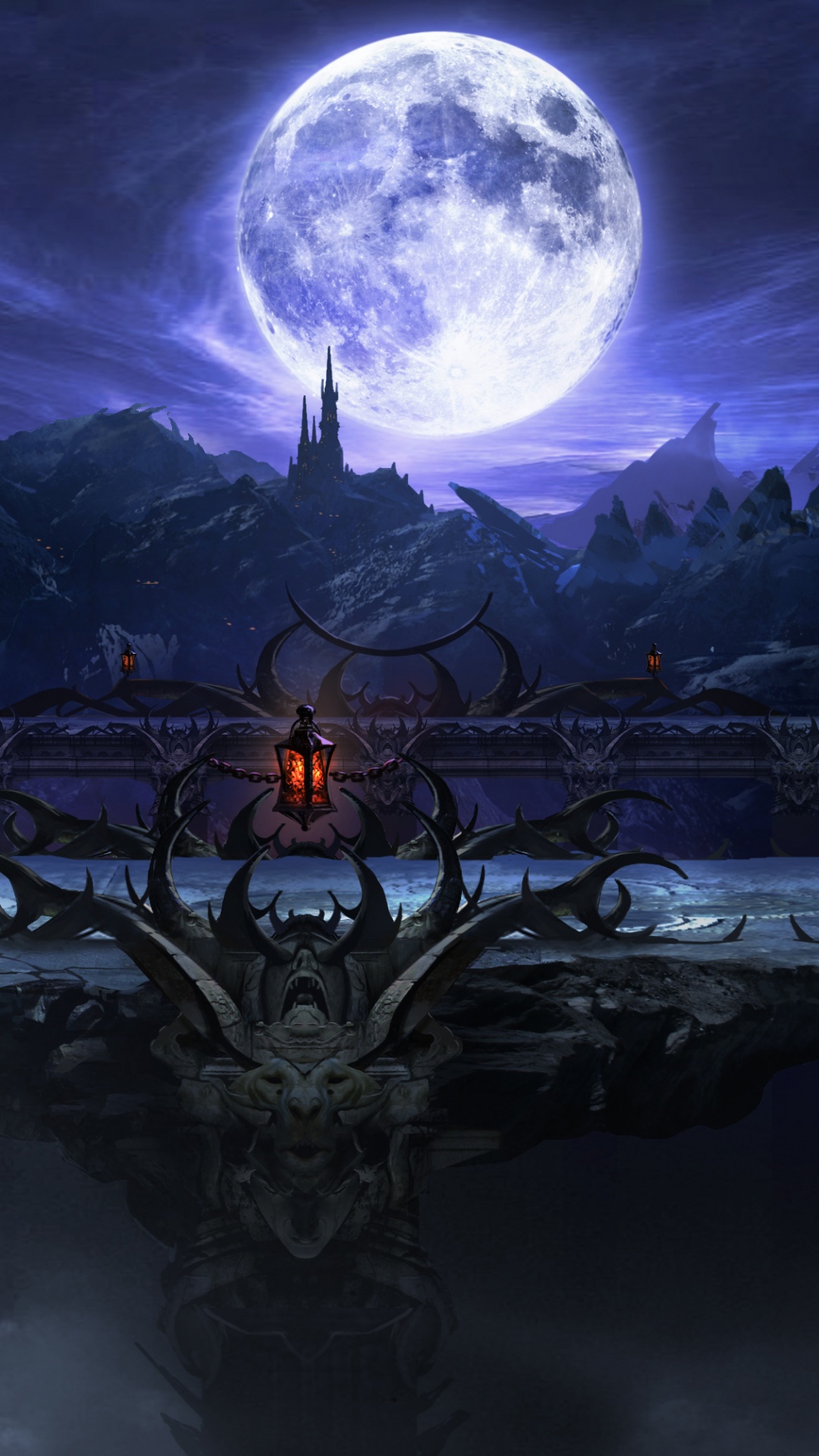 Silhouette D'homme Debout Sur Une Branche D'arbre Sous la Pleine Lune. Wallpaper in 1080x1920 Resolution