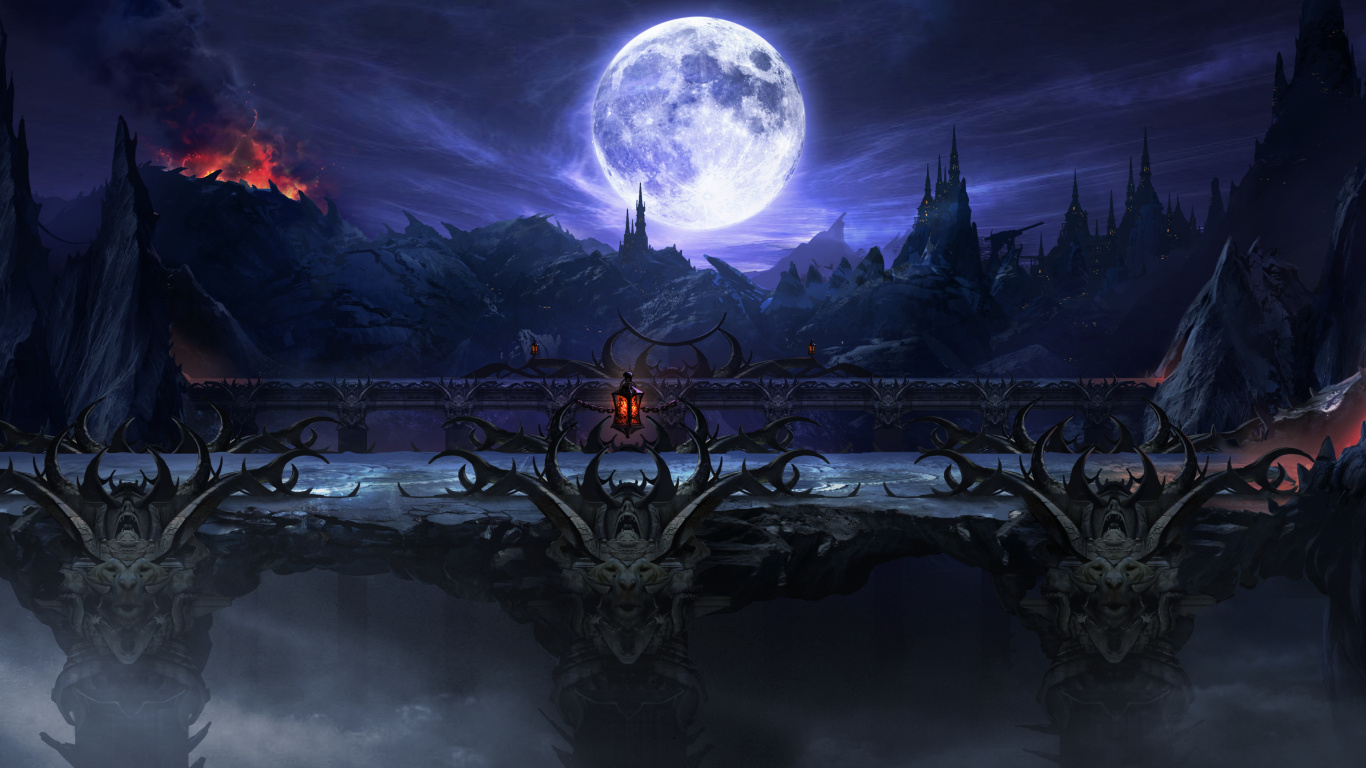 Silhouette D'homme Debout Sur Une Branche D'arbre Sous la Pleine Lune. Wallpaper in 1366x768 Resolution