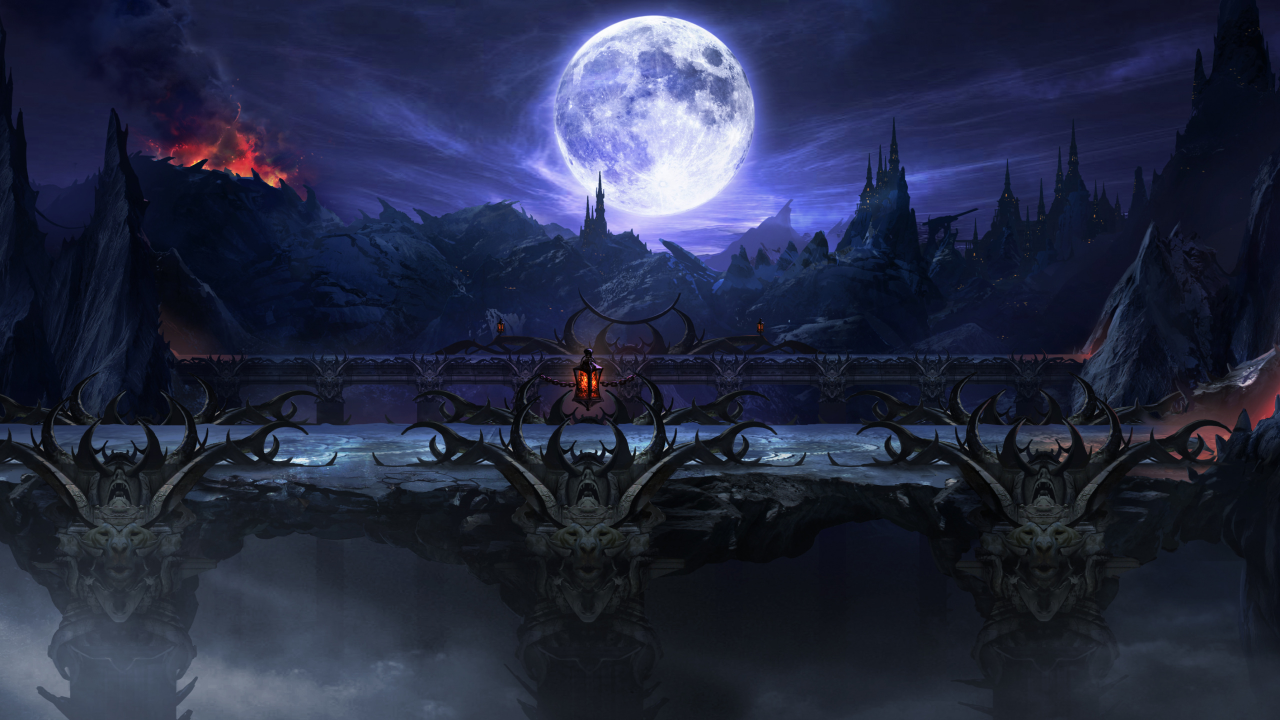 Silhouette D'homme Debout Sur Une Branche D'arbre Sous la Pleine Lune. Wallpaper in 2560x1440 Resolution