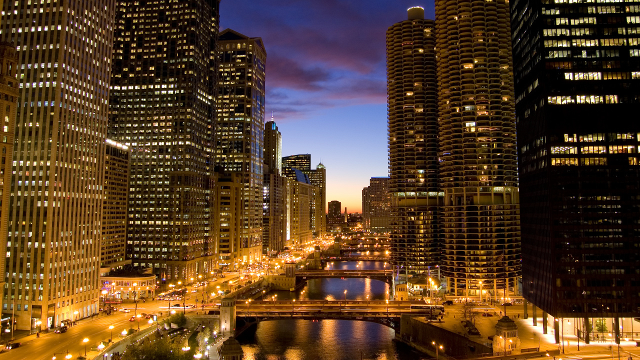 City Buildings During Night Time. Wallpaper in 1280x720 Resolution