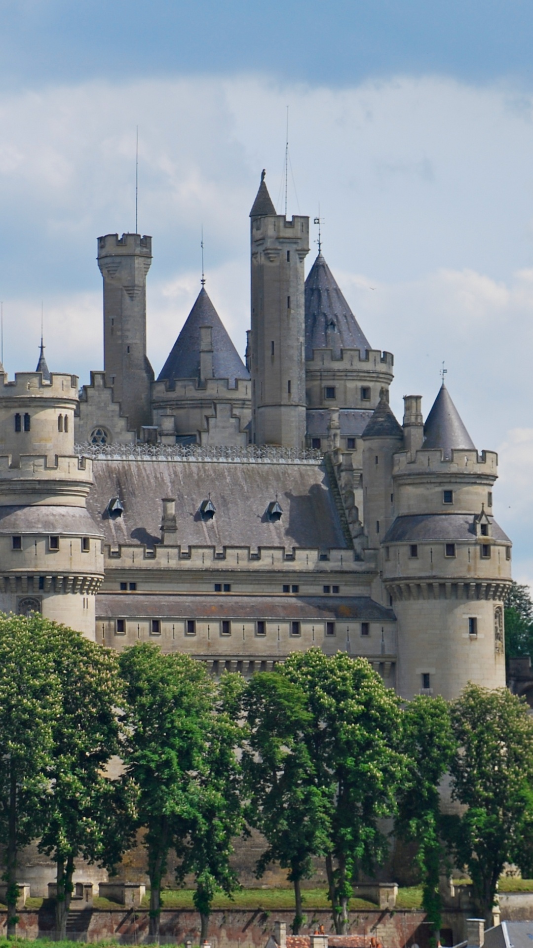 Château en Béton Gris Entouré D'arbres Verts Sous Des Nuages Blancs Pendant la Journée. Wallpaper in 1080x1920 Resolution