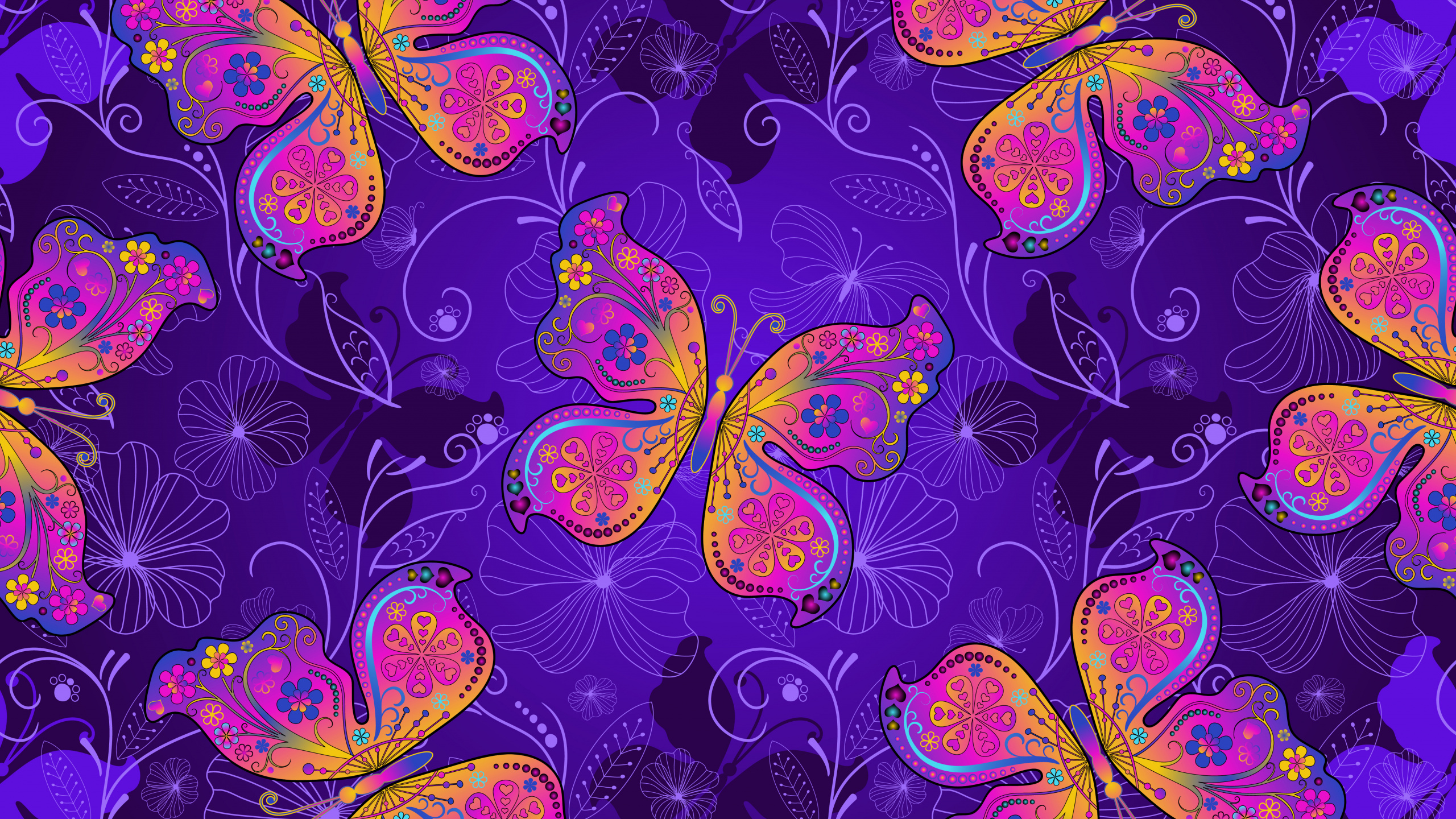 Illustration de Papillons Verts et Bleus. Wallpaper in 2560x1440 Resolution