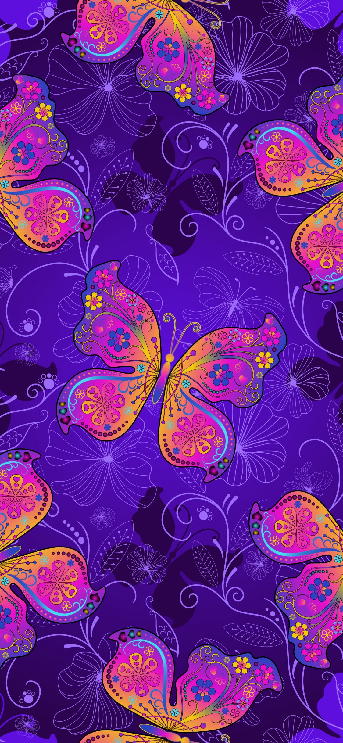 Ilustración de Mariposas Verdes y Azules. Wallpaper in 1125x2436 Resolution