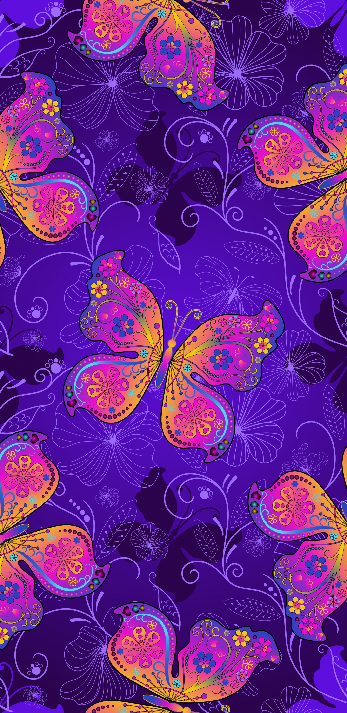 Ilustración de Mariposas Verdes y Azules. Wallpaper in 1440x2960 Resolution