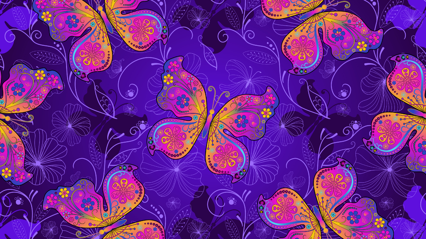 Green and Blue Butterflies Illustration. Wallpaper in 1366x768 Resolution