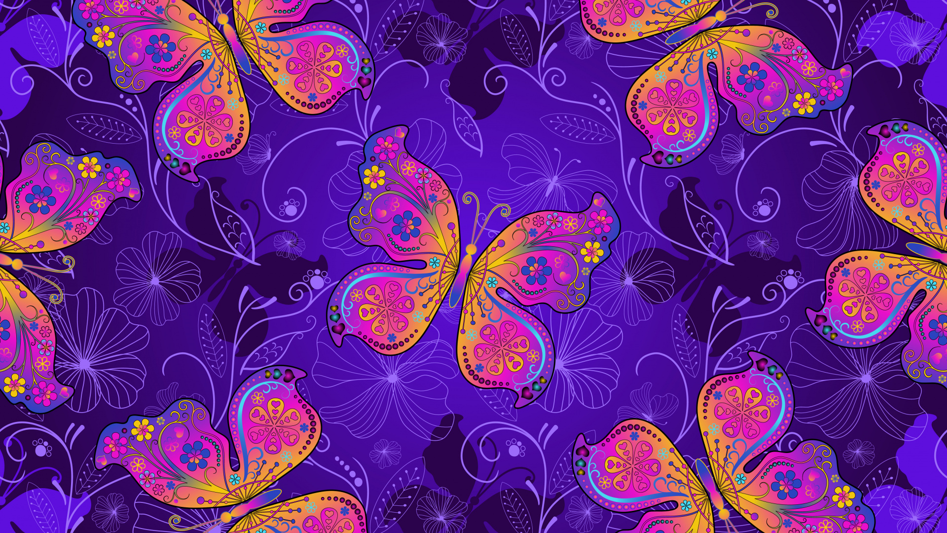 Green and Blue Butterflies Illustration. Wallpaper in 1920x1080 Resolution