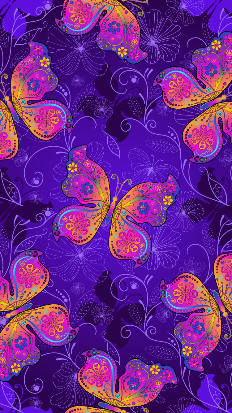Green and Blue Butterflies Illustration. Wallpaper in 750x1334 Resolution