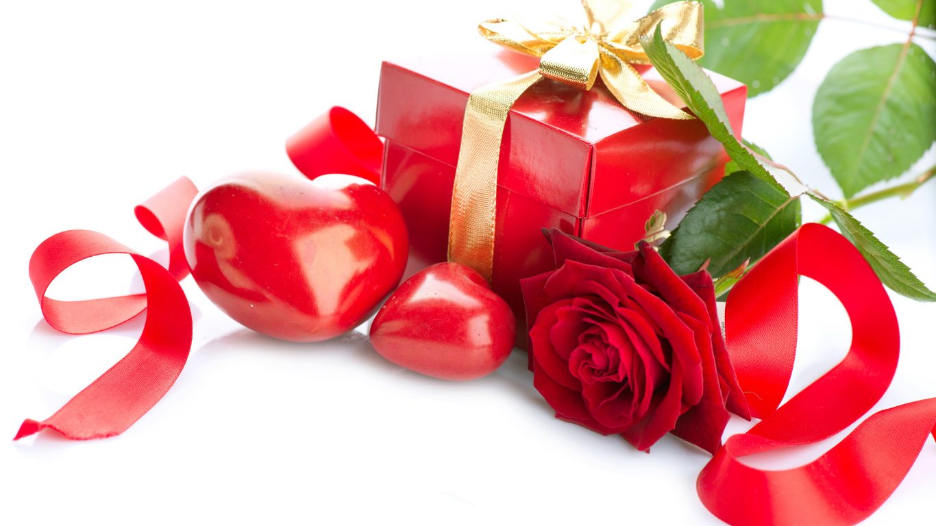 le Jour de Valentines, Cœur, Roses, Cadeau, Red. Wallpaper in 1366x768 Resolution