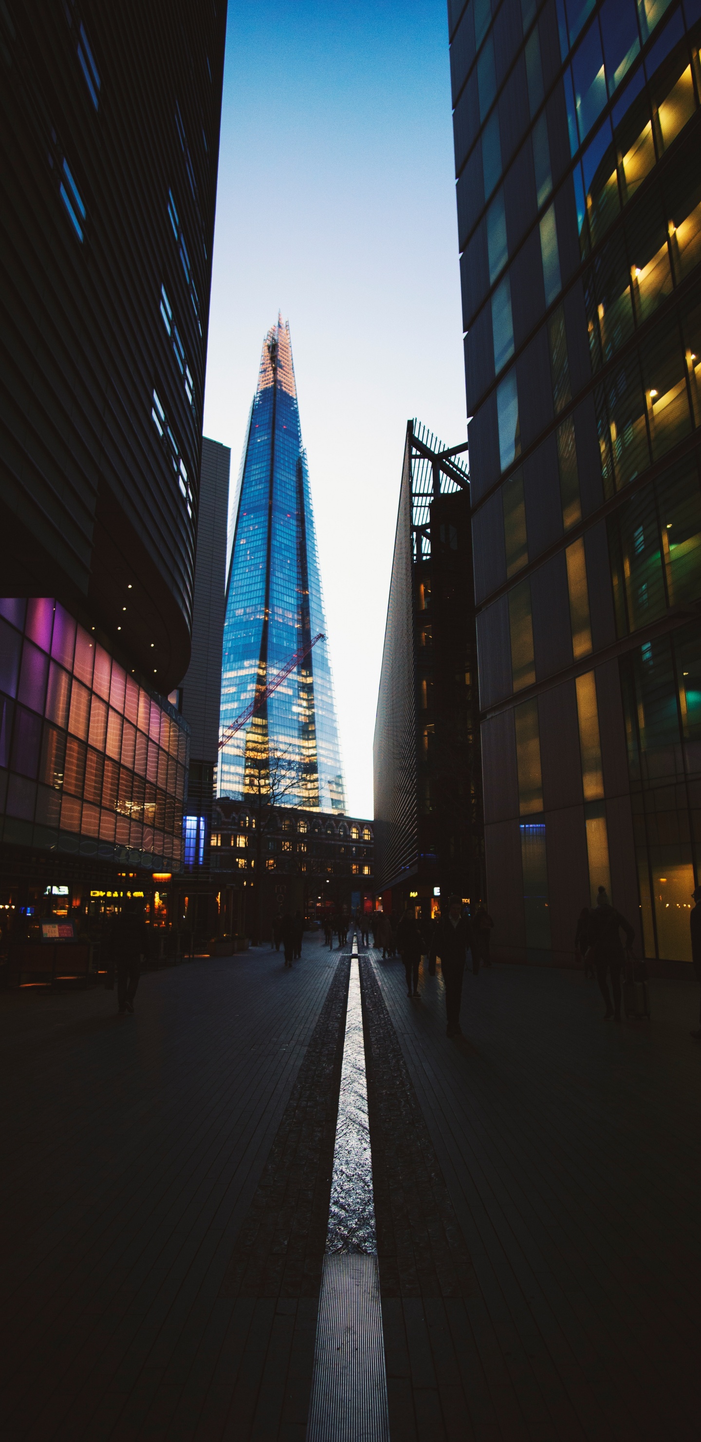 Menschen, Die Nachts Auf Der Straße in Der Nähe Eines Hochhauses Spazieren Gehen. Wallpaper in 1440x2960 Resolution