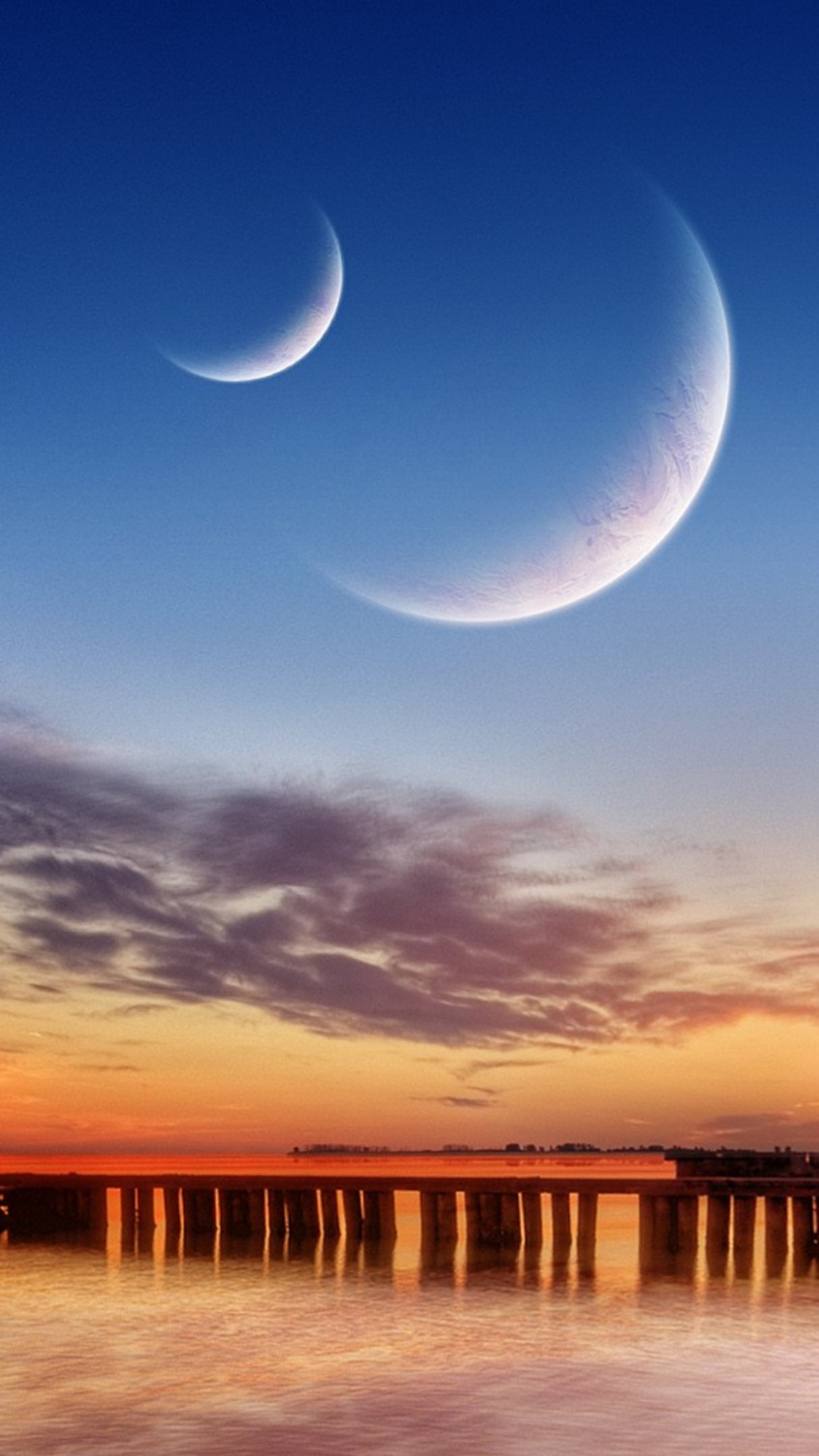 Mond, Natürliche Satellit, Sonnenuntergang, Natur, Horizont. Wallpaper in 750x1334 Resolution