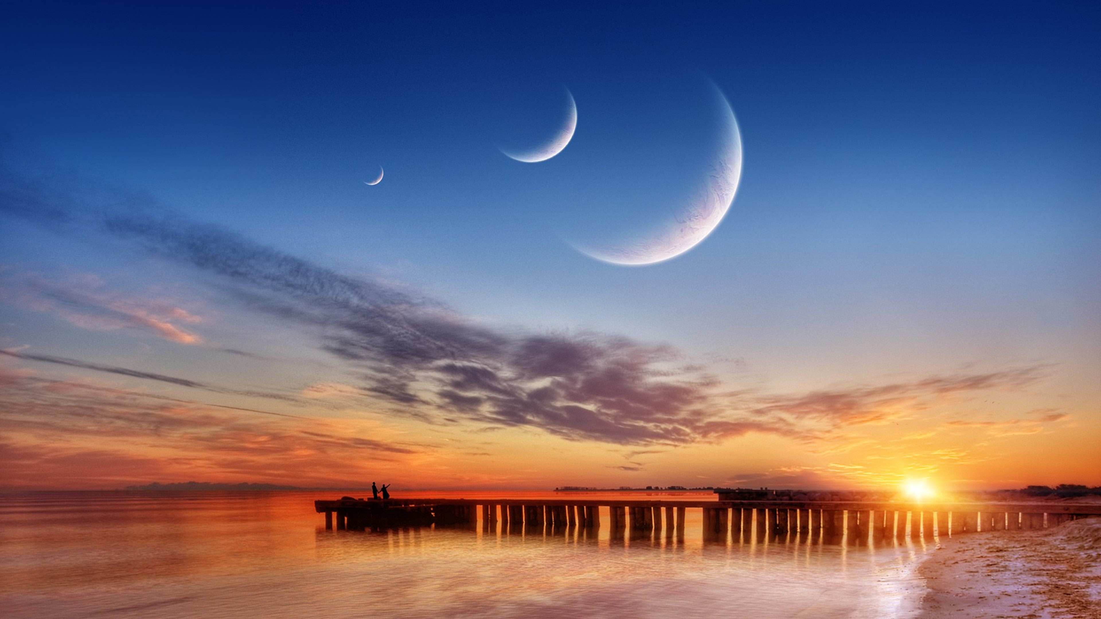 Moon, Natural Satellite, Sunset, Nature, Horizon. Wallpaper in 3840x2160 Resolution