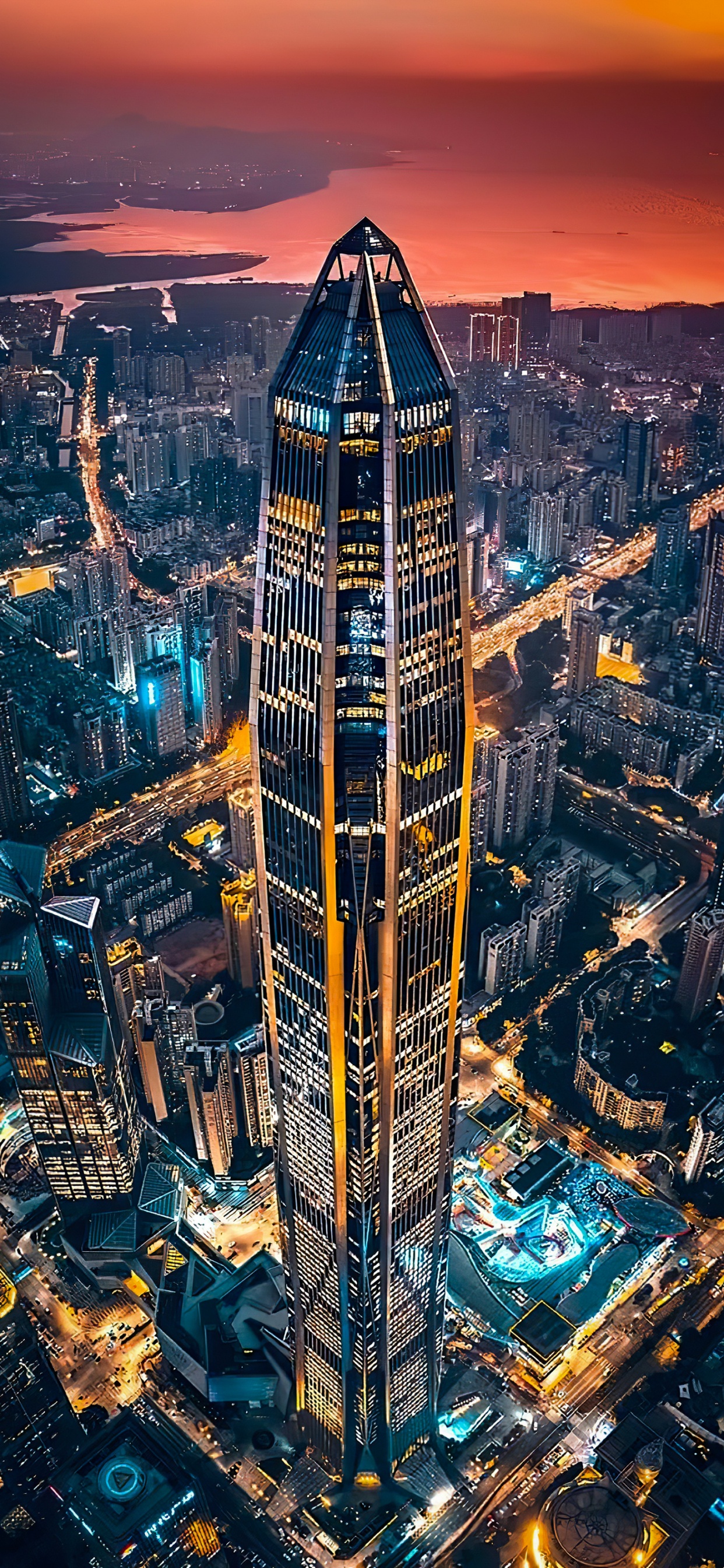 Gratte-ciel, Bâtiment, Atmosphère, Lumière, Blue. Wallpaper in 1242x2688 Resolution