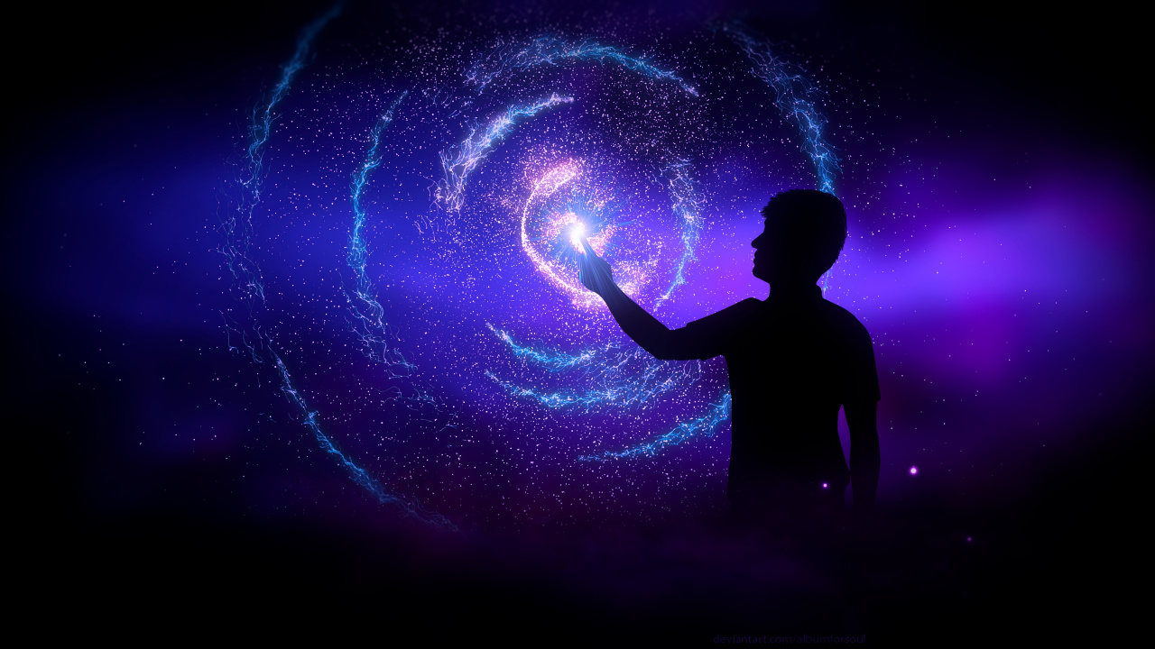 Silhouette of Man Standing in Front of Purple Light. Wallpaper in 1280x720 Resolution