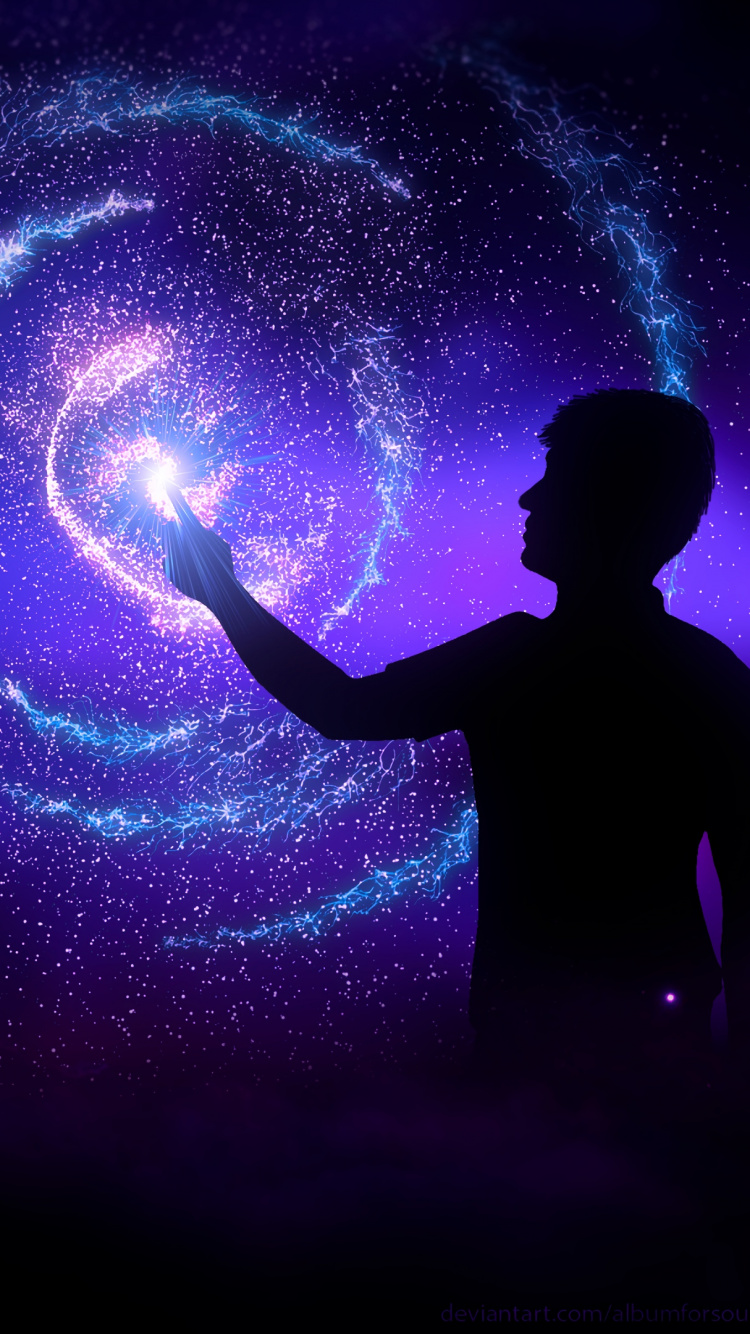 Silueta, De, Hombre Estar de Pie, Delante De, Luz Púrpura. Wallpaper in 750x1334 Resolution