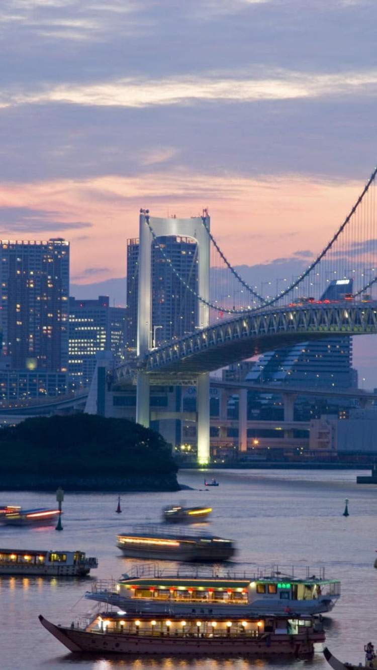 彩虹桥, 台场, 城市景观, 城市, 天际线 壁纸 750x1334 允许