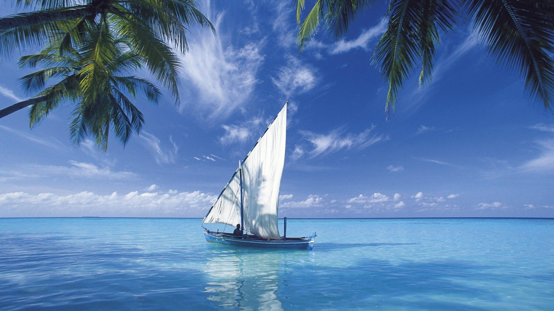White Sail Boat on Blue Sea Under Blue Sky During Daytime. Wallpaper in 1920x1080 Resolution