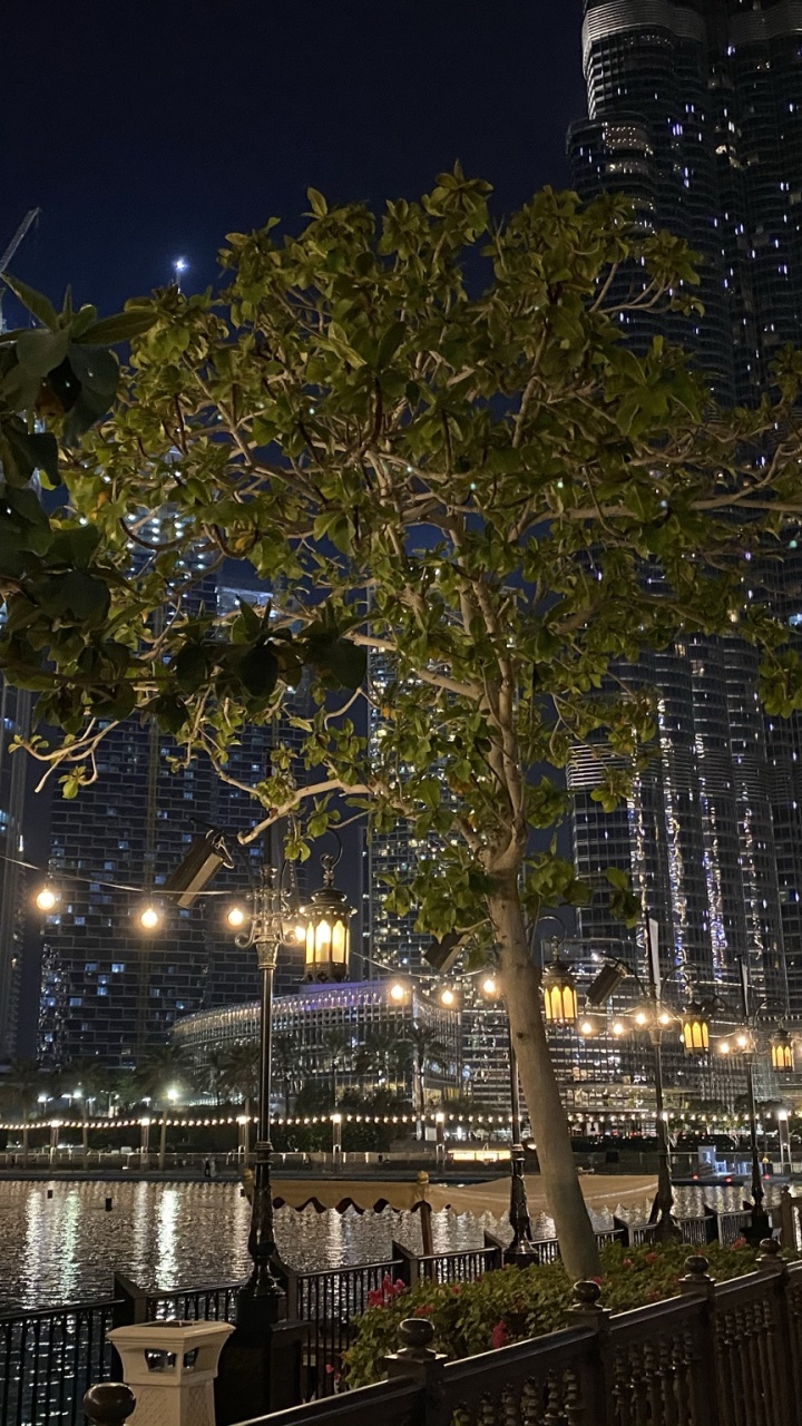 Dubai, Burj Khalifa, Reflexion, Nacht, Metropole. Wallpaper in 720x1280 Resolution
