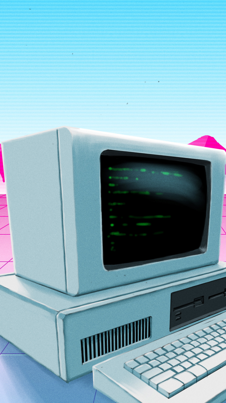 Grauer Crt-computermonitor Mit Weißer Computertastatur. Wallpaper in 750x1334 Resolution